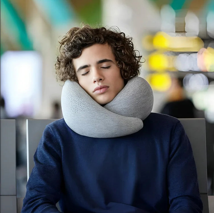 Travel Neck Pillow, Full Ergonomic Design, Asymmetrical Sides, Washable, with Travel Bag