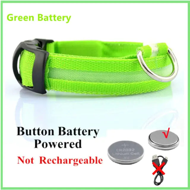 Glowing Dog Collar, USB or Battery, Flashing LED